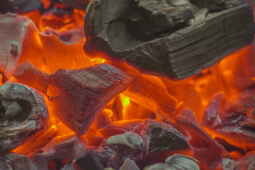 hot coals closeup, abstract background