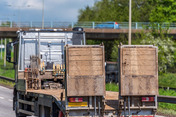 empty haulage trailer truck on uk motorway in fast motion