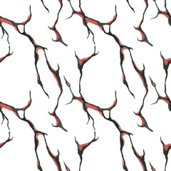 Fototapeta premium Abstract red and black wall crack seamless watercolor pattern