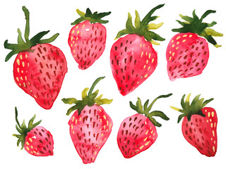 Hand painted watercolor clip art set of strawberries
