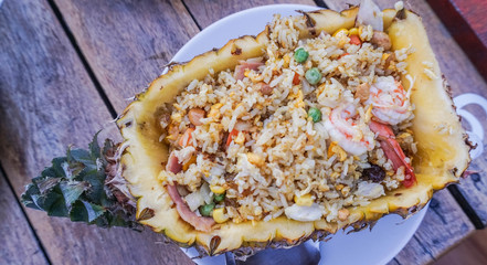 Thai Pineapple Fried Rice in a Pineapple Shells 