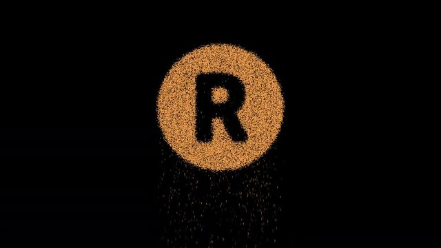 Symbol registered appears from crumbling sand. Then crumbles down. Alpha channel Premultiplied - Matted with color black