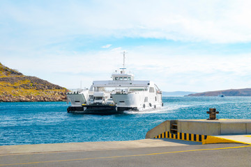 Car ferry boat in Croatia linking the island Rab to mainland.
