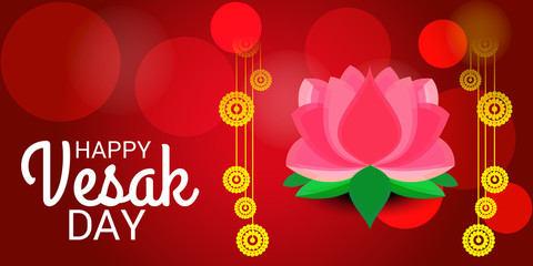 Naklejka premium Vector illustration of a Banner for Vesak Day with Pink Lotus Flower. 
