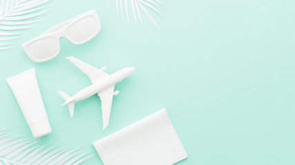 Small toy plane with sunglasses and palm leaves