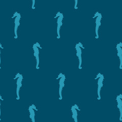 Seamless pattern Seahorse on blue background, vector eps 10