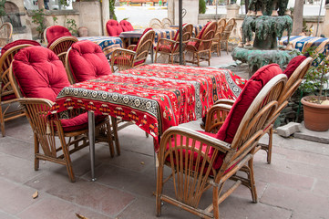 Interior of a Turkish cafe on a city street