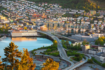 Fototapeta premium Bergen old town aerial view. Bergen, Norway.