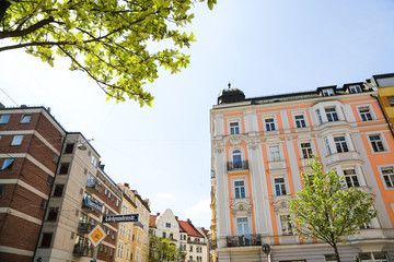 renovated old buildings, beautiful old houses in Munich, Lehel