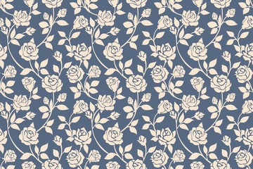 Blue roses floral seamless pattern