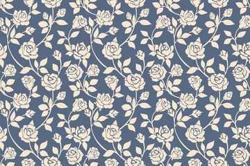 Fototapete Blumendrucke Nahtloses Blumenmuster der blauen Rosen