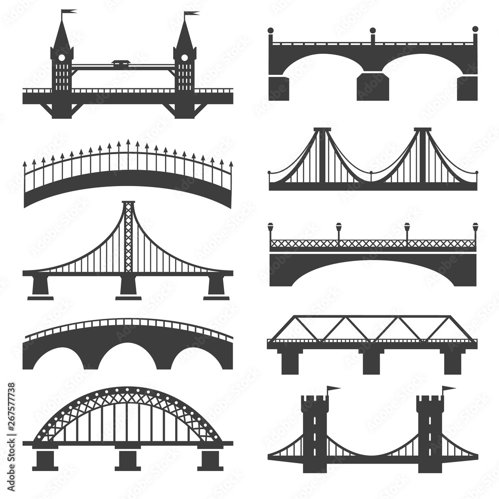 Wall mural Bridge silhouette icons