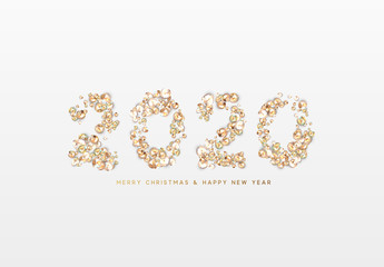2020 New Year. Text of gems sparkles with bright rhinestones.