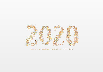 2020 New Year. Text of gems sparkles with bright rhinestones.