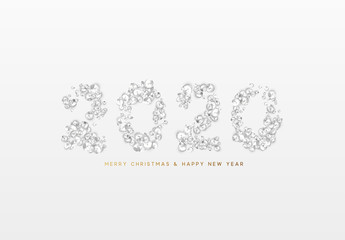 2020 New Year. Text of white and silver gems sparkles with bright rhinestones.