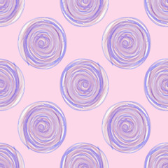 digital circles spiral lilac purple seamless pattern  on pink background