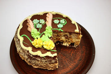 Delicious, decorated with a cream cake. Traditional Ukrainian Kiev Cake