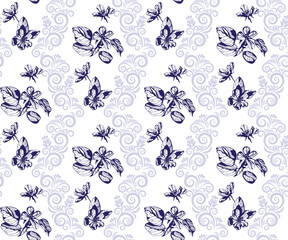 flowers seamless patern. Hand drawn ink illustration. Wallpaper or fabric design. Vector pattern.