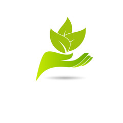 sprout in a hand sign of environmental protection, web icon. vec