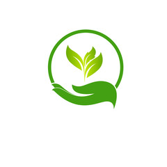 sprout in a hand sign of environmental protection, web icon. vec
