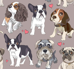 Seamless pattern with a different Cartoon puppies. Vector illustration.