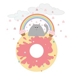 sad cat sitting on a big donut