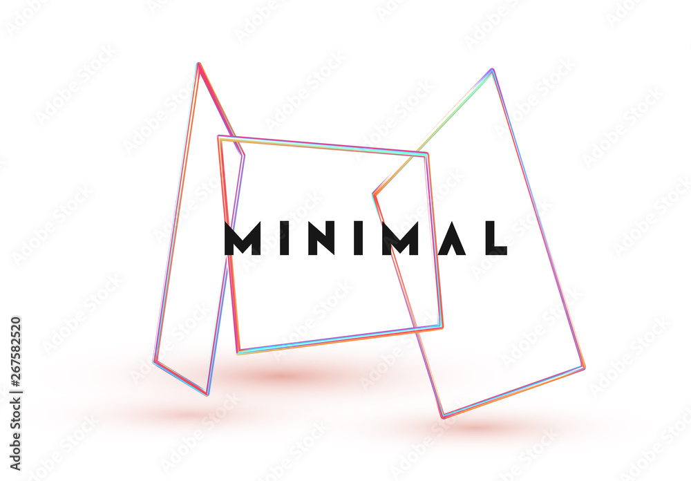 Poster 3d rectangle shape objects. minimal abstract background with gradient blue and pink color elements s