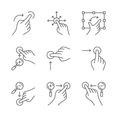 Touchscreen gestures linear icons set