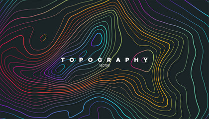 Topography relief. Abstract background. Vector illustration. Outline cartography landscape. Modern poster design. Trendy cover with wavy colorful lines - obrazy, fototapety, plakaty