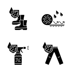 Waterproofing glyph icons set