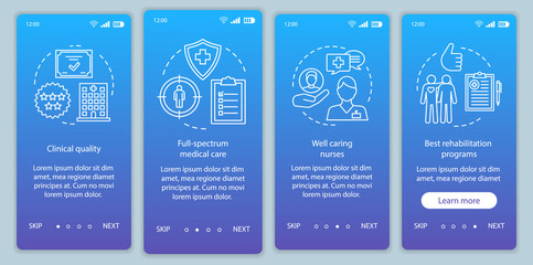 Medical service advances onboarding mobile app page screen vector template