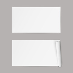 Vector white realistic paper adhesive labels with curved border on transparent background. - Illustration