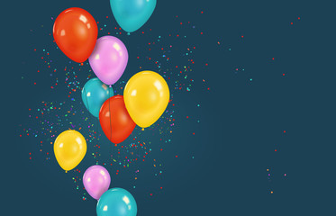 Vector background with floating party balloons and confetti. Vector illustration - Illustration