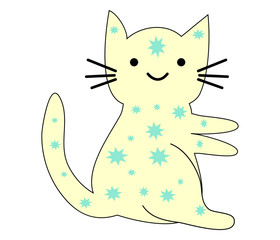 Hand Drawn Cute cat with phrase lovely cute weow vector illustration. Childrens design poster.