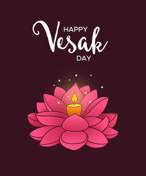 Vesak Day card of hand drawn lotus flower candle