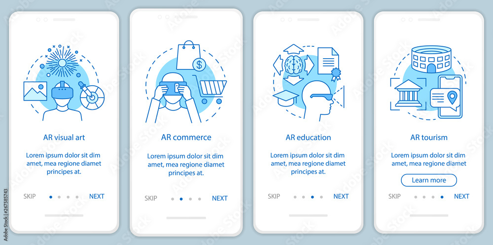 Wall mural augmented reality applying onboarding mobile app page screen with concepts