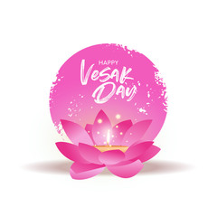 Vesak Day card of pink lotus flower and candle