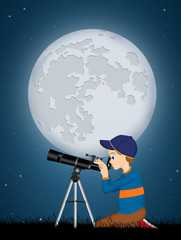 child look in the telescope
