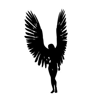 recommend clip art: Female angels silhouette on white background