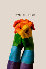 rainbow flag and text love is love