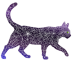 Elegant cat, silhouette, hand-painted in Indian style, print, design