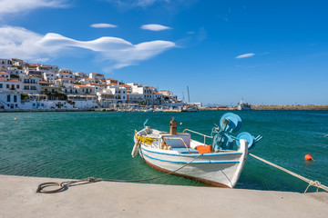 Fototapeta na wymiar Picturesque Batsi village on Andros island, Cyclades, Greece