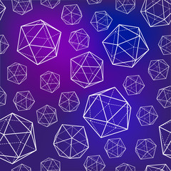Geometric pattern with icosahedral 3d forms. Volumetric shapes polyhedrons on blur background.