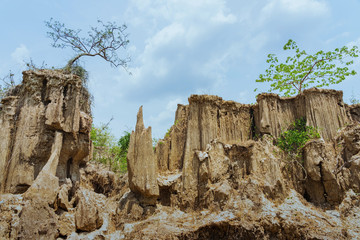 Beautiful Scenery of Water flows through the ground have erosion and collapse of the soil  into a  natural layer at Pong Yub,  Ratchaburi,Thailand.