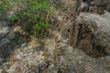 Beautiful Scenery of Water flows through the ground have erosion and collapse of the soil  into a  natural layer at Pong Yub,  Ratchaburi,Thailand.
