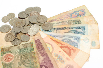 Old money USSR, coins on a white background.