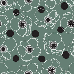 Fototapeta premium Anemone Flower Line Pattern with Black Dots