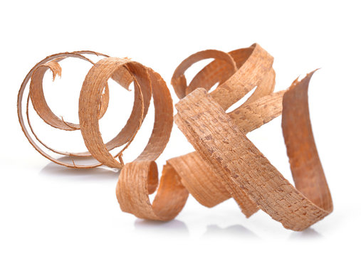 Wood shavings isolated on white background