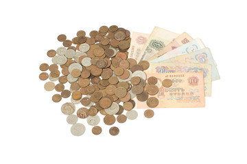 Old money USSR, coins on a white background.