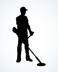 A man with a mine detector. Vector drawing